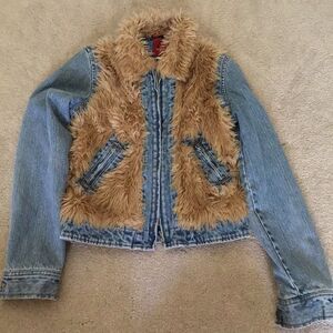 Vintage ONLY Jeans Denim Fur Teddy Jacket Rick Owens Style